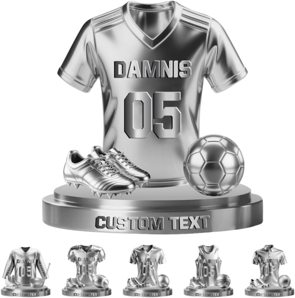 Personalized Soccer Football Baseball Basketball Softball Golf Hockey Jersey Ornament Sport Desk Name Plate Custom Name Athletes Figurine Sign Sport Lovers Acrylic Plaque Gift for Men Women