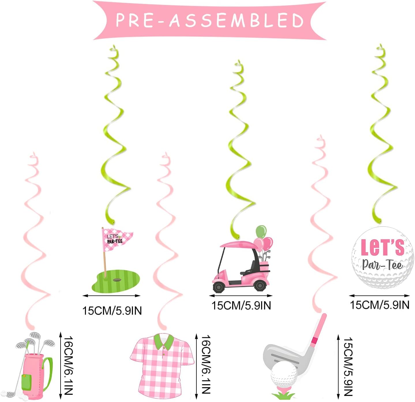 Golf Let's Par-Tee Banner Pink Golf Theme Birthday Party Decoration Hanging Swirls Pink Golf Honeycomb Centerpieces Golf Decor for Golf Lover Girls Sports Theme Party Golf Baby Shower Decoration