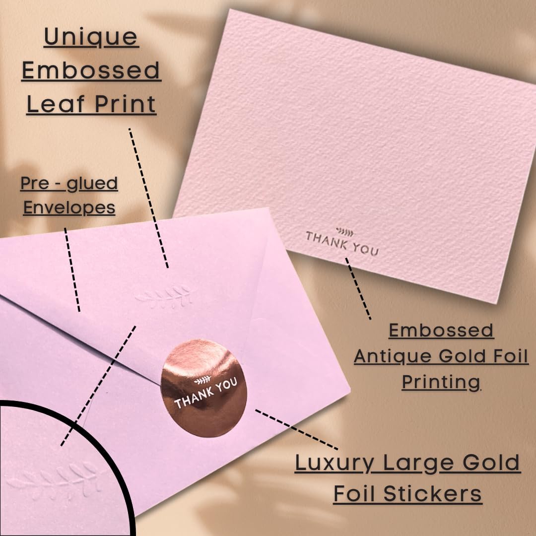 RUN2PRINT Thank You Cards with Envelopes & Gold Foil Stickers – 36‑Pack Flat Dusty Blue Cards – Embossed Italian Textured Thick Paper – For Weddings, Business & Every Occasion