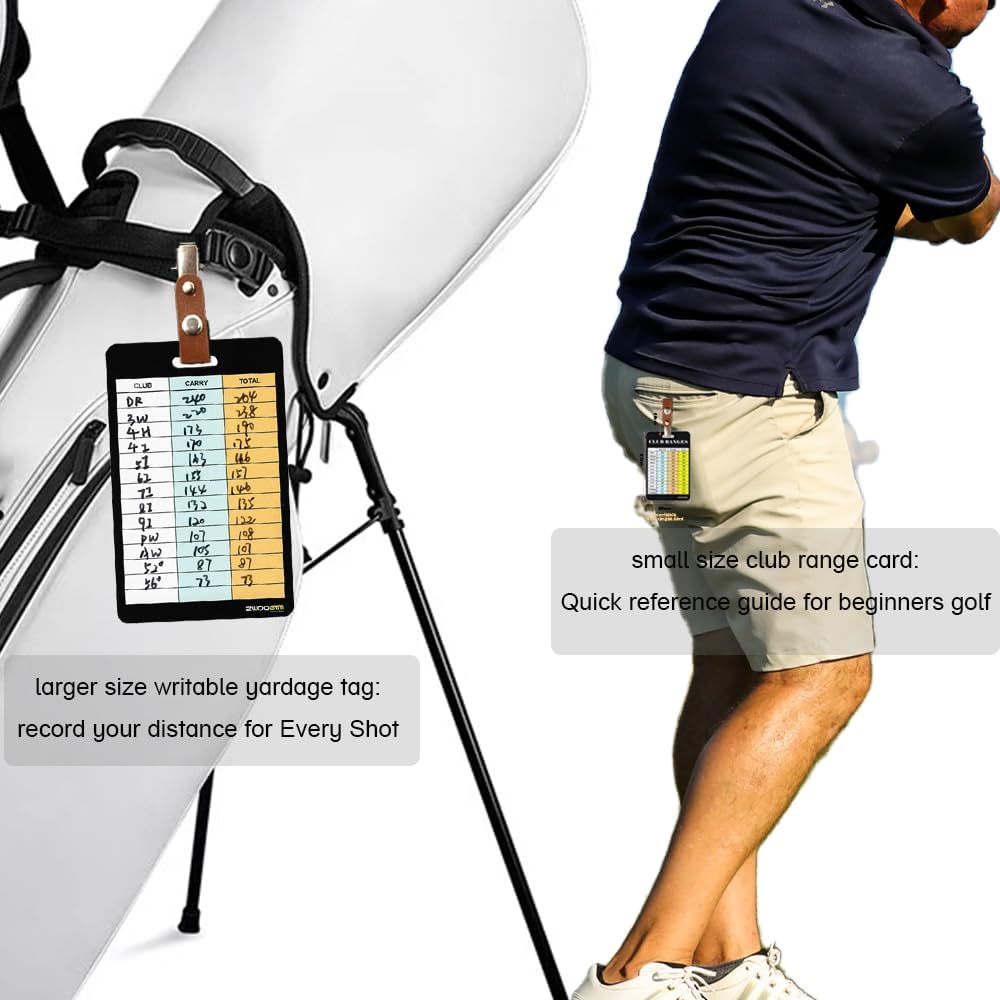 Golf Club Distance Range Cards with Holder, Back Writable Yardage Matrix Chart for Beginner to Advanced Players