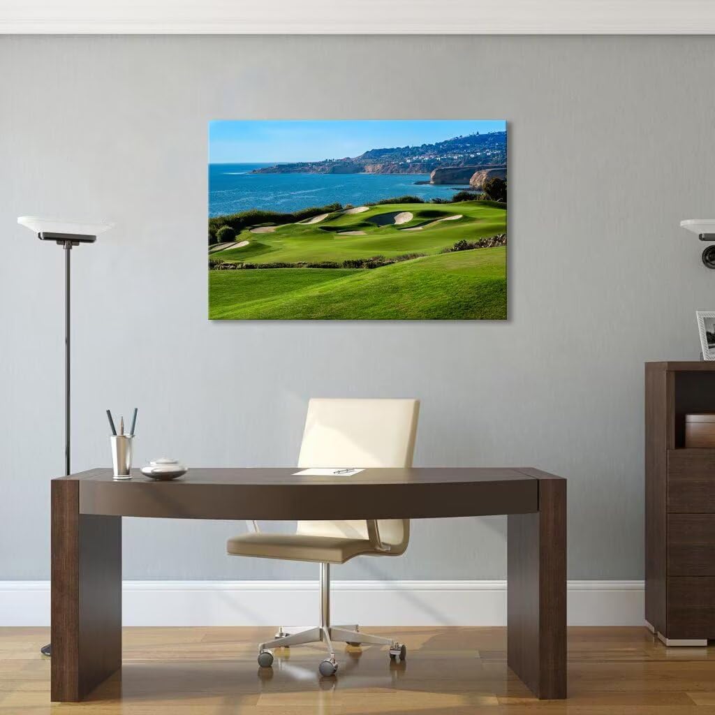 California Coastal Golf Course Wall Art for Living Room Bedroom Bathroom Home Decorations Coastal Golf Course Picture Poster Framed Artwork Canvas Prints Ready to Hang(18''H x 24''W)