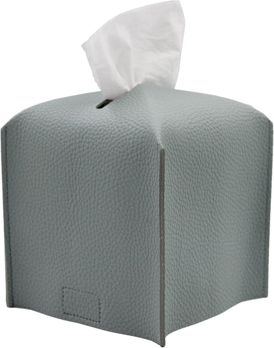 Livelab Tissue Box Cover Holder, Square Modern Decoration PU Leather Facial Tissues Case Roll Paper Dispenser for Bathroom Vanity Countertop, Night Stands, Office Desk Car 5X5X5'' | Water Blue