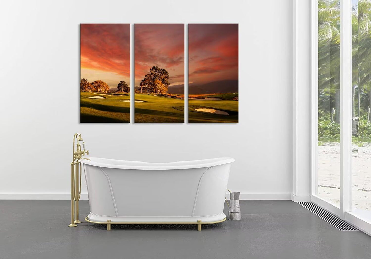 USA Coastline Golf Course Wall Art for Living Room Bedroom Bathroom Home Decorations Golf Course Pictures Posters Framed Artwork Canvas Prints Ready to Hang(12''W x 24''H x3)