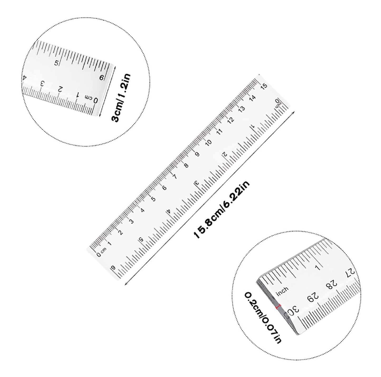 4 Pack 6-Inch Straight Rulers,Clear Plastic Ruler, Centimeter and inch Ruler Suitable for Student School and Office Study Drawing Measuring Standard