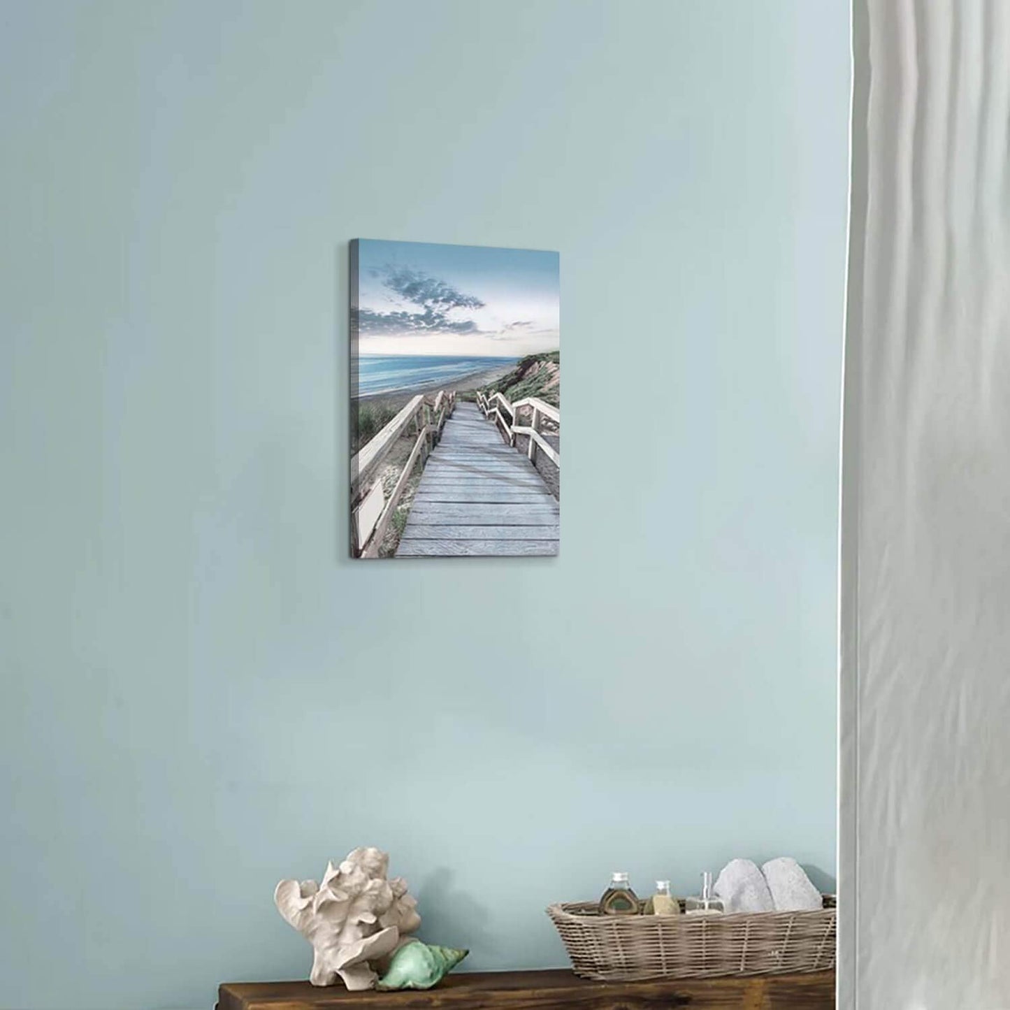 Beachside Wooden Path Wall Art: Bridge Boardwalk Stair Graphic Art on Wrapped Canvas for Wall Decor (12''x16'')