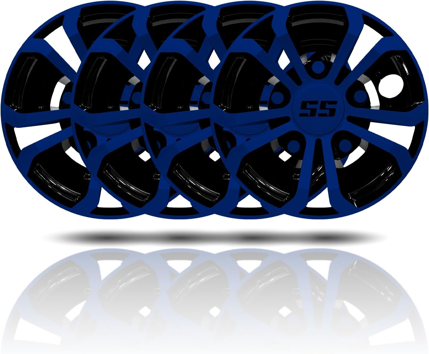 Golf Cart SS Wheel Covers Hub Caps for EZGO Club Car Yamaha, 8 inch Golf Cart Hub Caps, Set of 4 Wheel Covers, Black and Blue