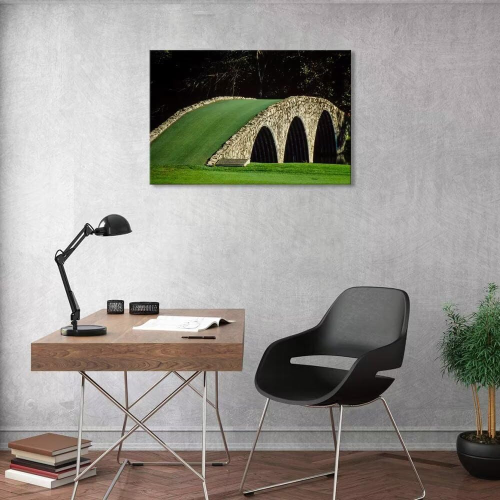 chenchenArt Famous Bridge at Augusta National Golf Course Wall Art for Living Room Bedroom Bathroom Home Decorations Augusta Golf Poster Canvas Prints Framed Ready to Hang(18''H x 24''W)