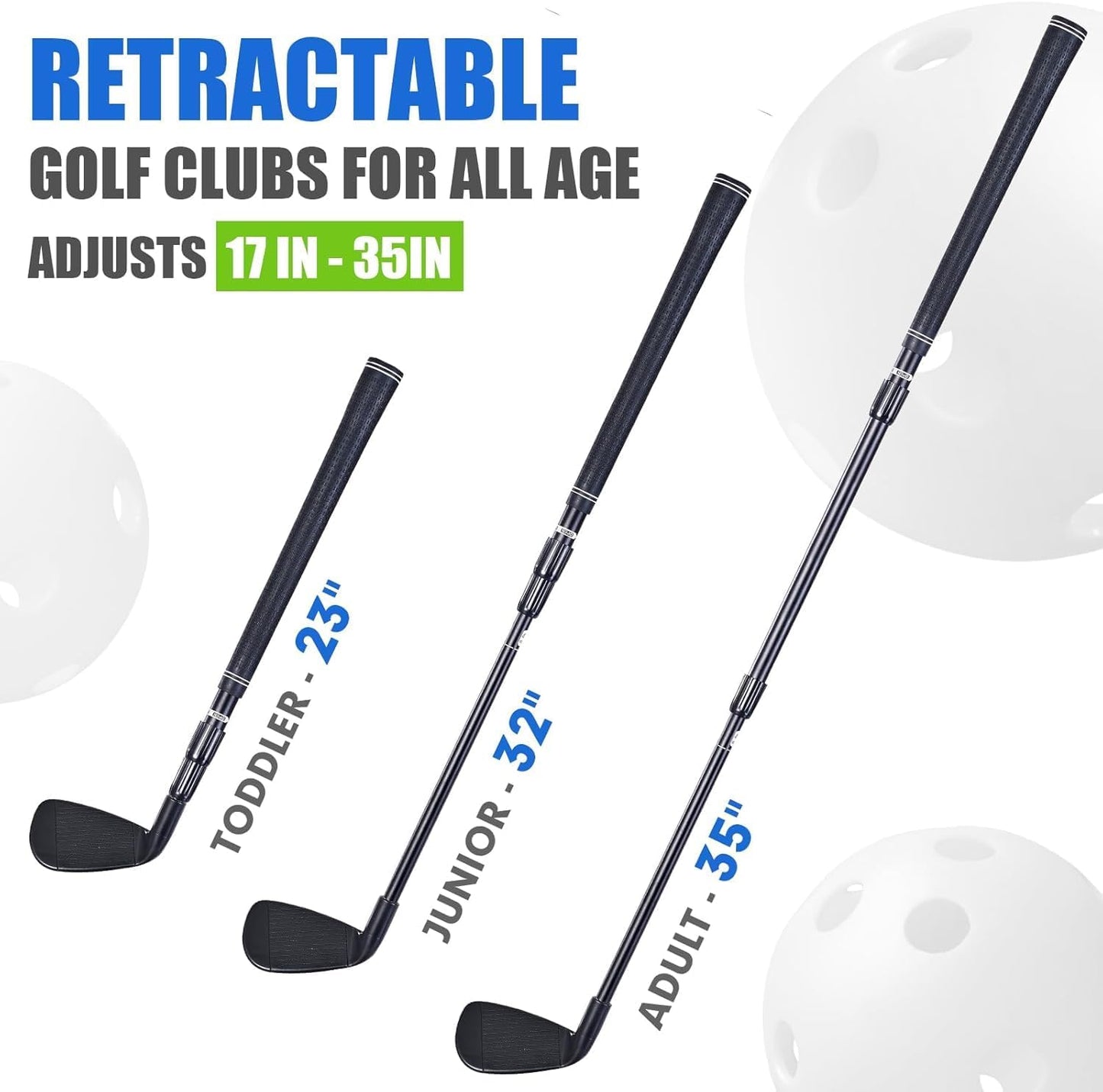 Plastic Golf Club Collapsible - Right Hand for Game & Travel, Golf Chiper Club for Junior, Adults Indoor Outdoor Training Bucket Pong Games for Family, Hit Plastic Foam Balls -2PCS