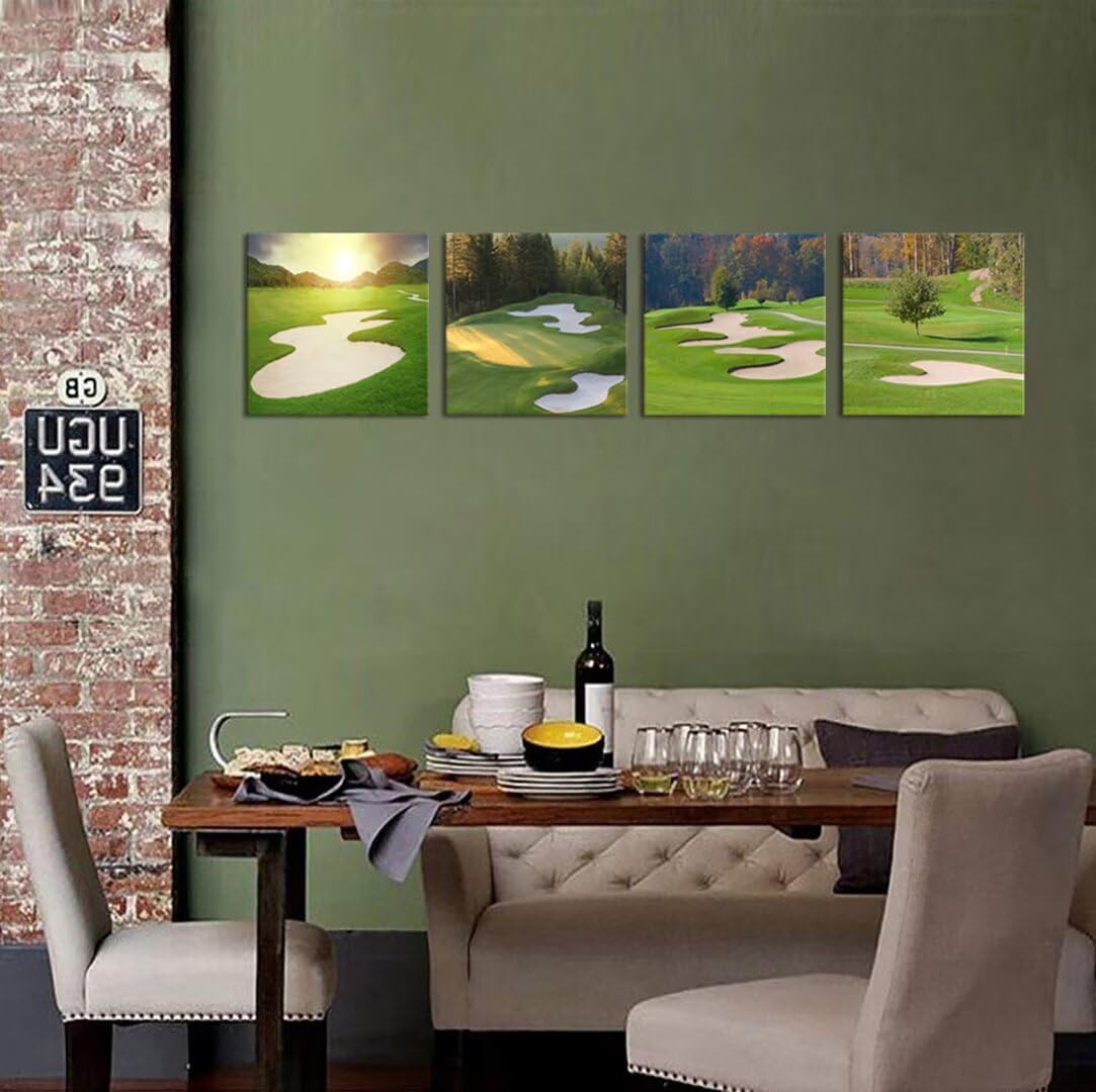 Pankila Golf Course Wall Art Sunrise Golf Landscape Canvas Prints Golf Wall Decor for Living Room Bedroom Bathroom Club Gym Home Decorations Painting Framed Artwork Ready to Hang (16''W x 16''H x 4)