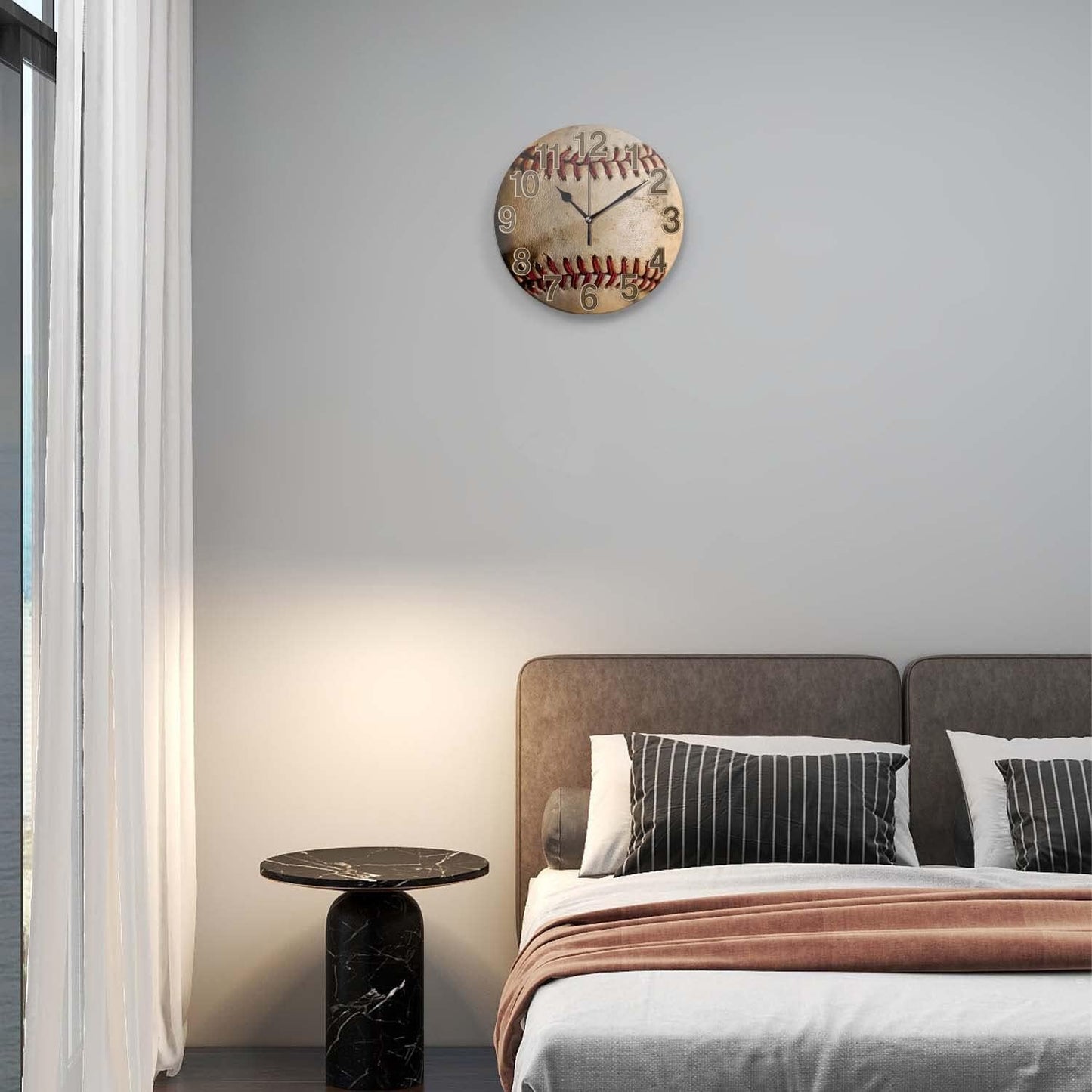 Silent Non-Ticking Sport Theme Wall Clocks, Vintage Baseball Wall Clock, Battery Operated 11.8"x11.8" Round Wall Clock for Home Decor Boy Room Living Room School Birthday Gift