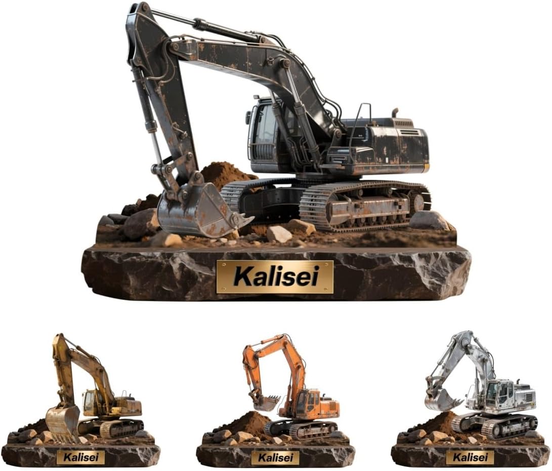 Personalized Excavator Desktop Ornament Sign Custom Name Flat Desk Sign Excavator Driver Acrylic Plaque Home Garage Men Cave Desk Decoration Plaque Gifts for Dad Grandpa Birthday Christmas