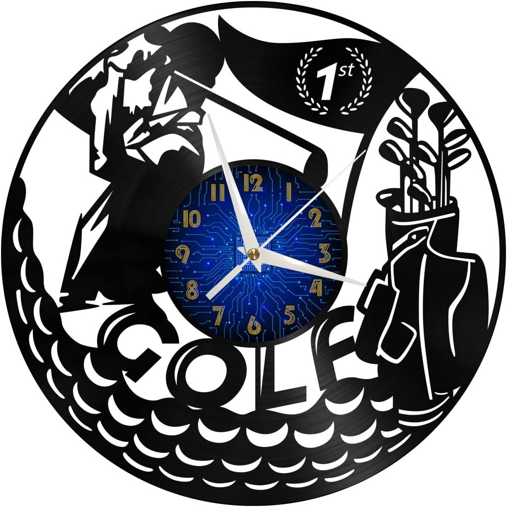 Generic Golf Decoration Vinyl Wall Clock, Vinyl Record Clock Wall Art Silent & Non-Ticking(12 inchs B-LED), Blue