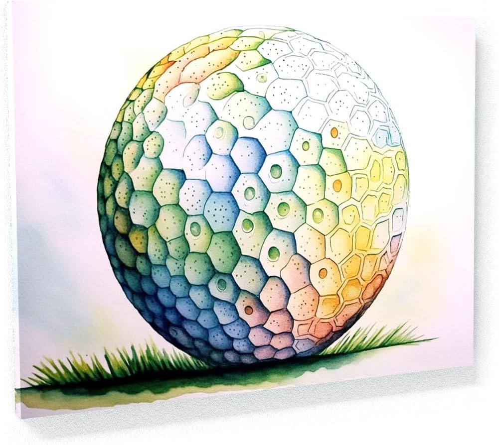 Sense Canvas Golf Ball Watercolor 27 Canvas Art - Home Decor Wall Art Print Poster Painting Large 40x30 / 1.5"