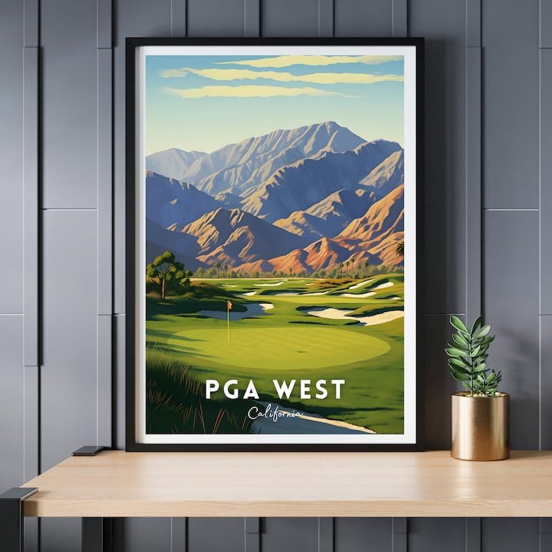 Nationcog PGA West Golf Wall Art Print, California Desert Landscape Poster for Office or Home, Bold Golf Decor for Men, Gift for Dad or Golf Lovers, Scenic Southwest Accent (Unframed) (12x18)
