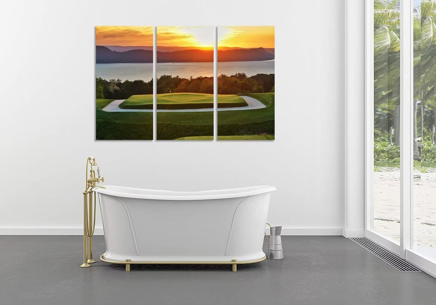 Golf Course Wall Art for Living Room Bedroom Bathroom Home Decorations Golf Course Pictures Posters Wall Decor for Office Canvas Prints Modern Artwork Framed Ready to Hang(14''W x 28''H x3)