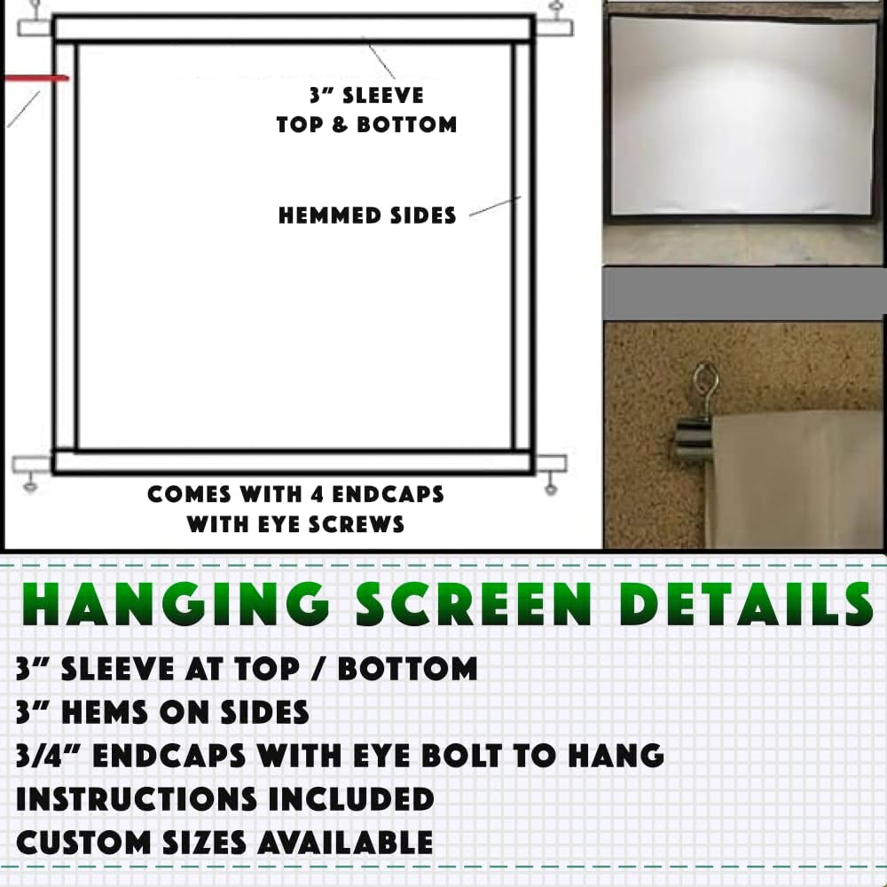 Golf Impact Screen Hanging Poly Spacer for Golf Simulator-Triple Hemmed-US Made (144 X 108 with Sewn in Straps)