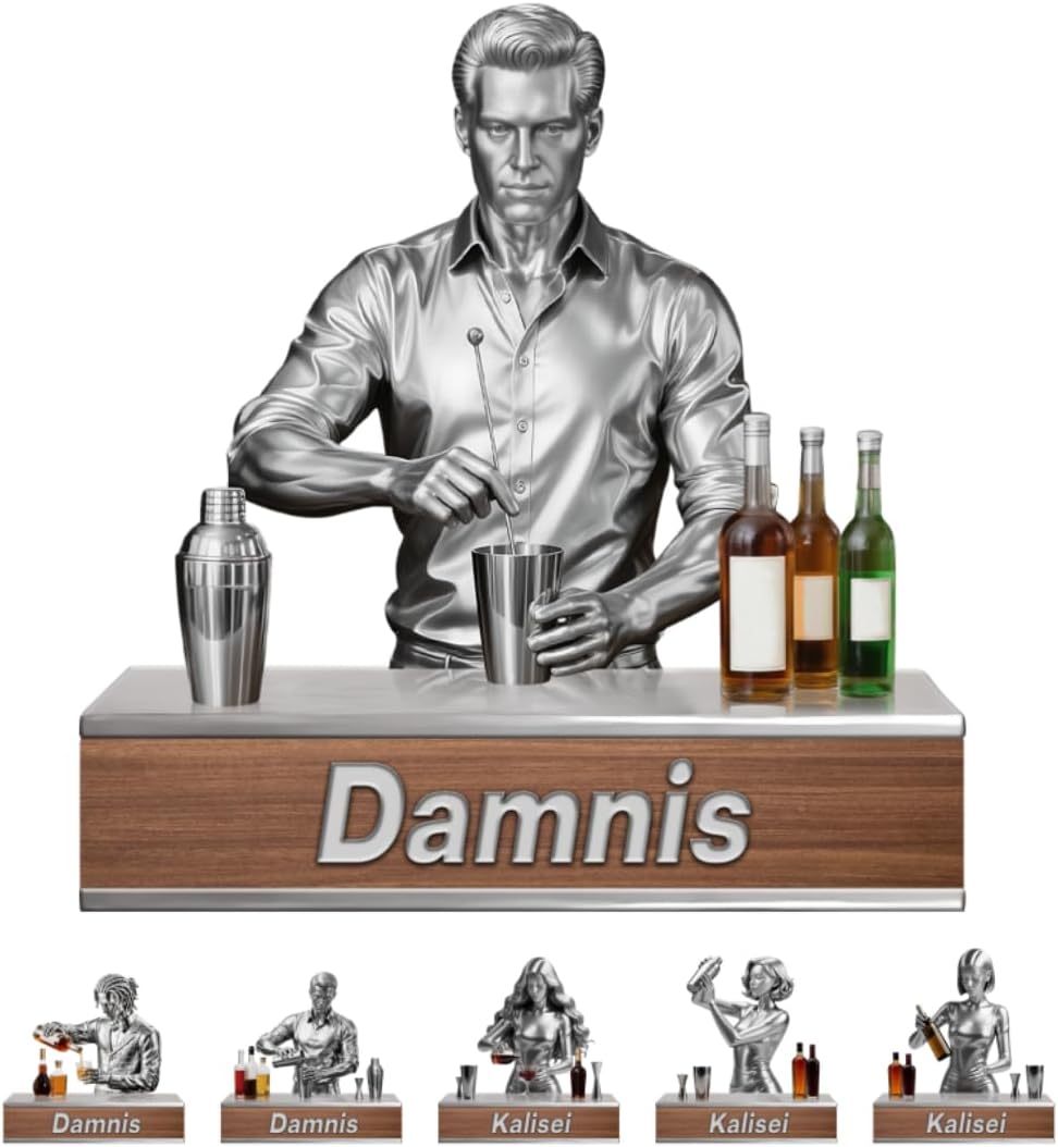 Personalized Bartender Figurine Desktop Ornaments for Bedroom Bar Club Custom Bartender Name Acrylic Plaque Sign Doctor Home Decor Gift for Men Women Family Friends