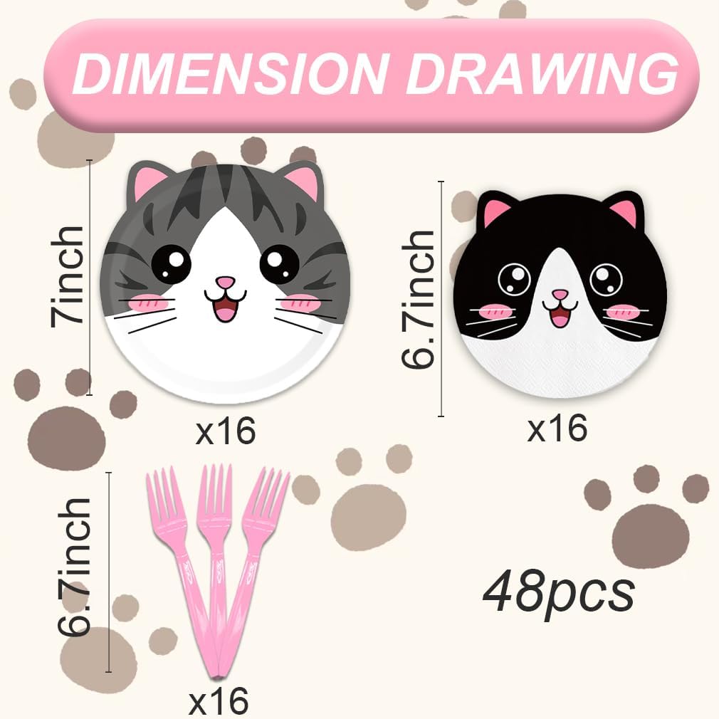 Cat Birthday Party Decorations Disposable Cat Meow Plates and Napkins Forks Supplies Serves 16 Pet Kitten Baby Shower Birthday Party Decorations