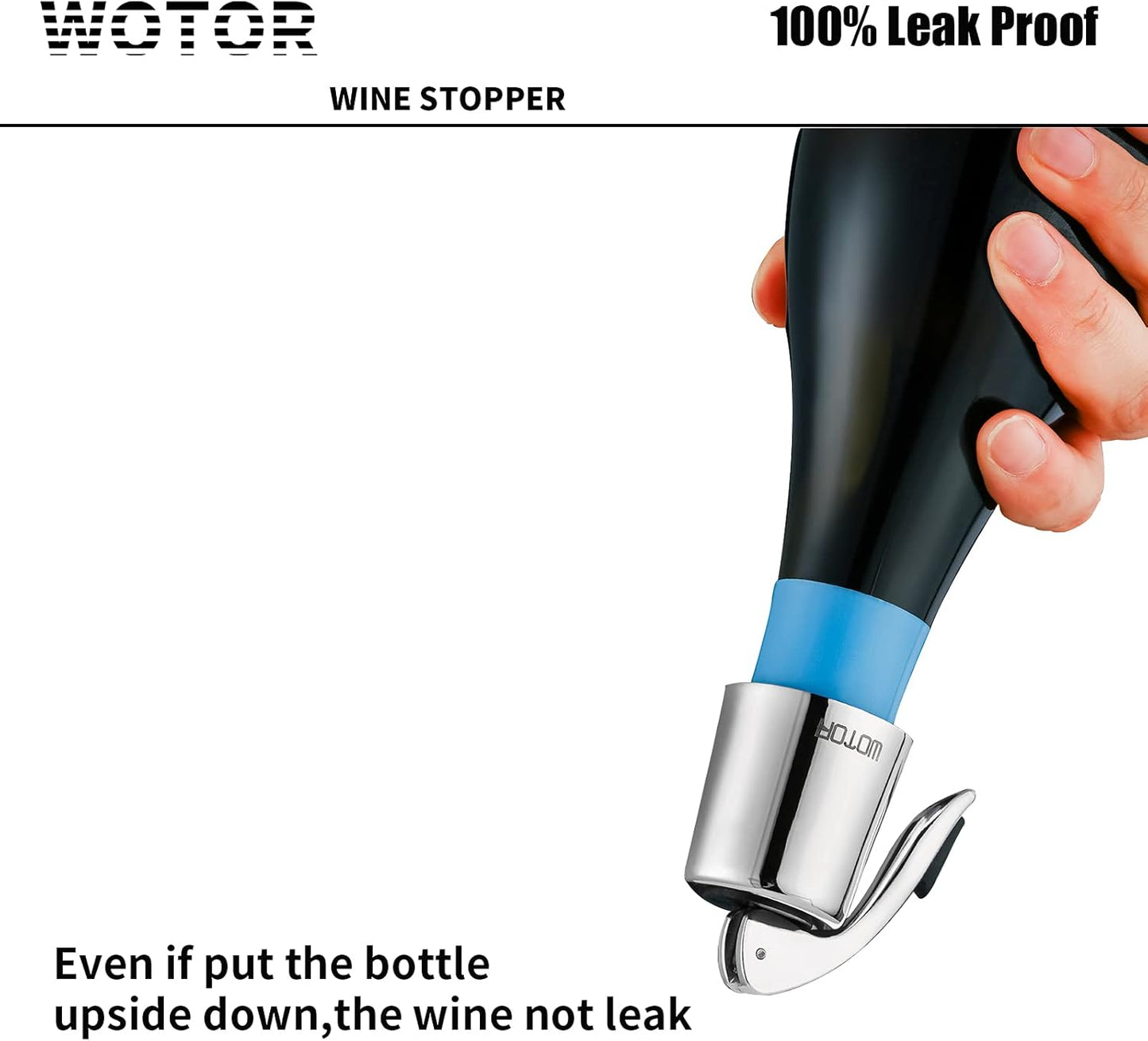 WOTOR Stainless Steel Wine Bottle Stoppers with Silicone - Reusable Wine Saver and Decorative Bottle Sealer, Leakproof, Keep Fresh, Silver, 2 Pack