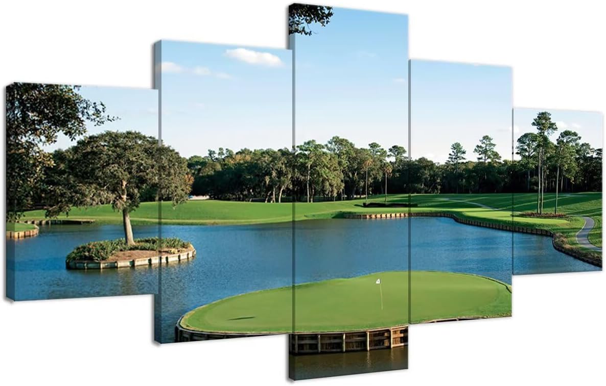 chenchenArt USA TPC Sawgrass Golf Course Wall Art for Living Room Bedroom Bathroom Home Decorations Golf Pictures Posters Canvas Prints Modern Artwork Framed Ready to Hang(50''W x 24''H)