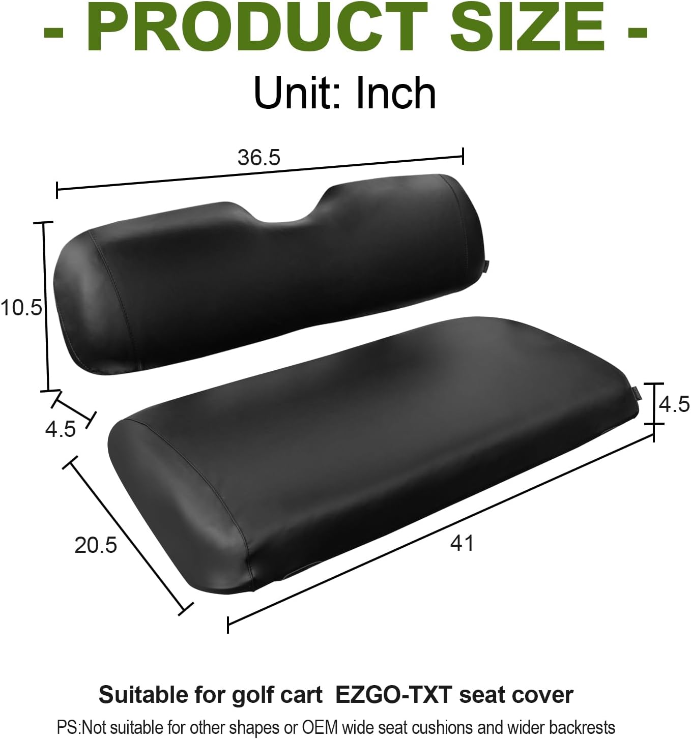 NOKINS Leather Front Golf Cart Seat Covers Fit EZGO TXT 1994-2013/EZGO RXV OEM Ordinary Front Seat Cushion,Smooth and Simple Style,No Stapler,Golf Cart Vinyl Waterproof Replacement Seat Cover, Black