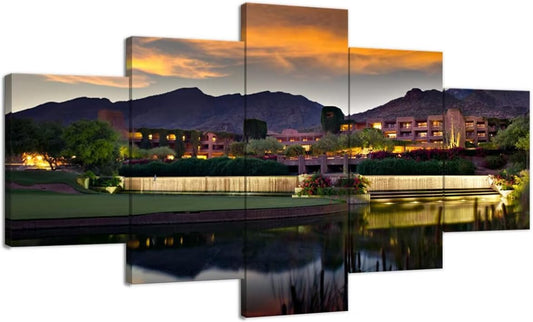 chenchenArt Foothill Mountains Golf Course Wall Art for Office Living Room Bedroom Home Decorations Golf Course Pictures Posters Canvas Prints Modern Artwork Framed Ready to Hang(50''W x 24''H)