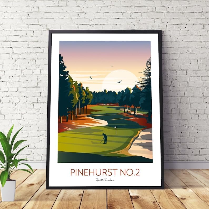 Pinehurst Golf Print - North Carolina - No.2 Golf Course; Pinehurst No.2 Poster; Golf Course Artwork; Vintage Golf Print; North Carolina Golf (Unframed) (11x14)