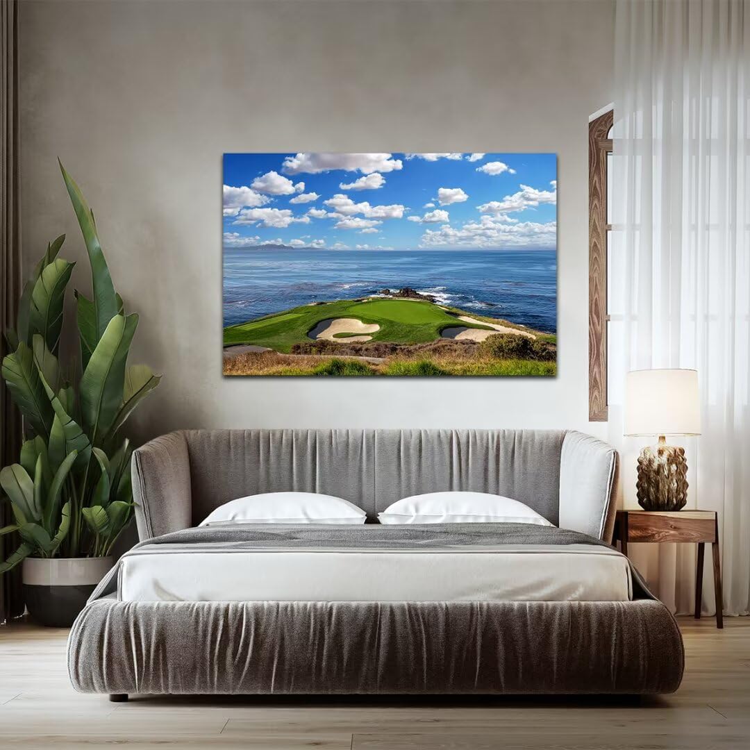 HJY Art USA California Golf Course Wall Art for Living Room Bedroom Golf landscape Canvas Wall Decor Blue Green Abstract Painting Poster for Home Decor Bathroom Office Artwork (24 x 36 inch)