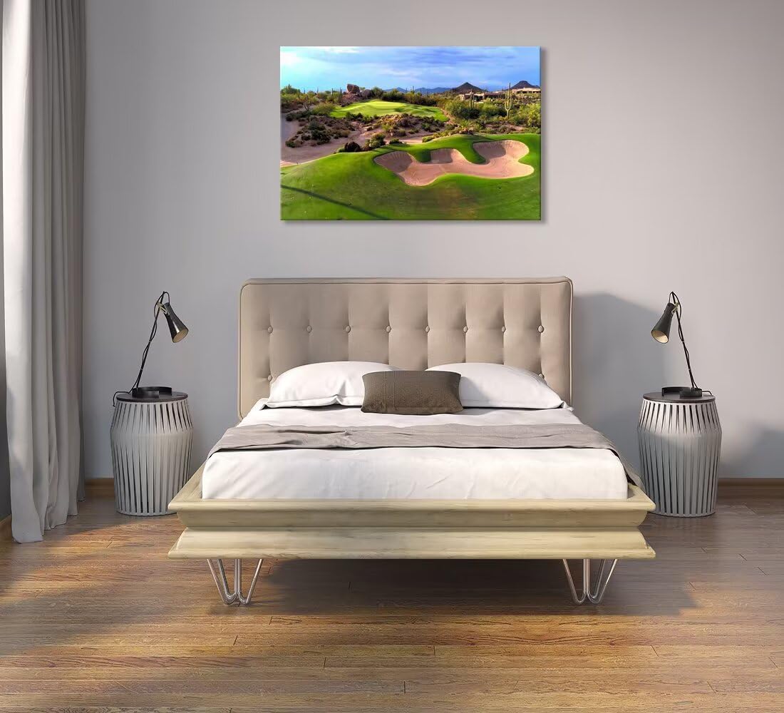 Arizona Desert Golf Course Canvas Wall Art Prints Golf Course Wall Decor for Living Room Bedroom Bathroom Home Decorations Golf Course Picture Framed Artwork Ready to Hang(12''H x 16''W)