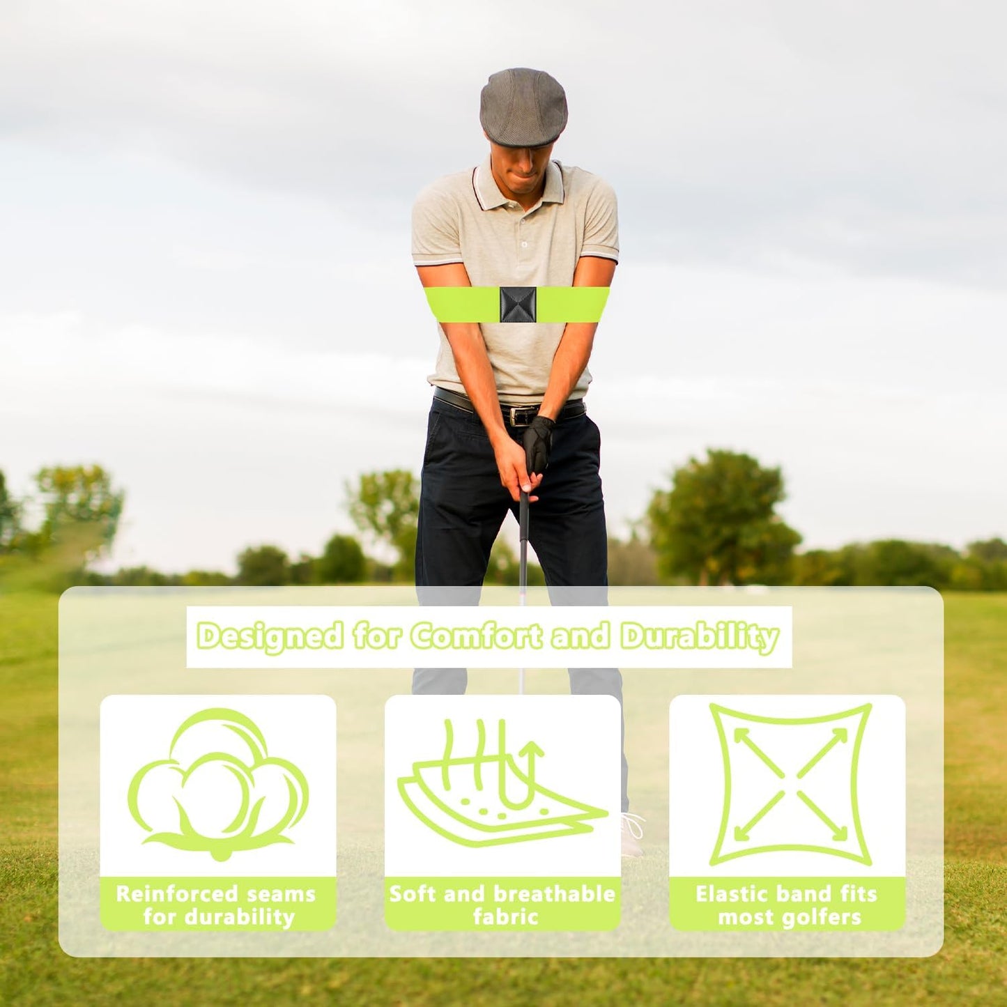 Golf Swing Training Aid-Elastic Arm Gesture Corrector Belt for Beginners,Portable Dual-Shoulder Design for Smoother Swings.Golf Accessories for Practice-Strength,Tempo Training.