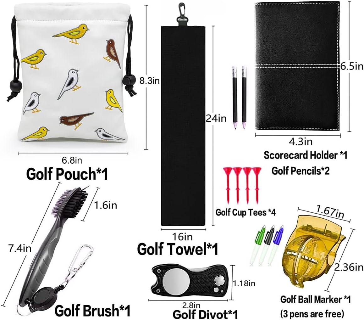 Golf Valuables Pouch, Leather Golf Tee Pouch with Drawstring Closure Golf Ball Tee Handbag Portable Golf Accessories