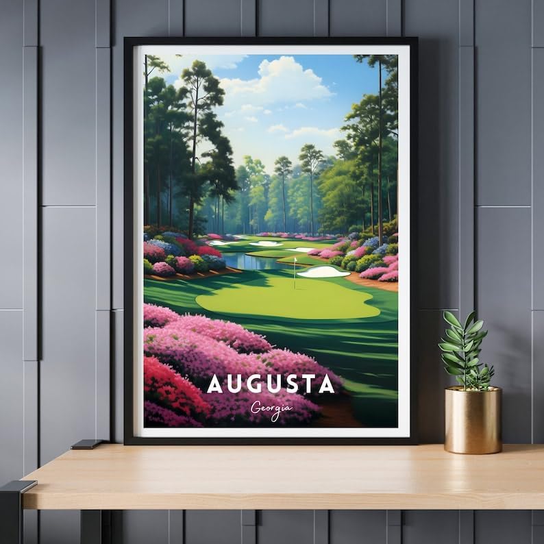 Nationcog Augusta Golf Course Wall Art Print, Vintage Masters Landscape Decor for Office or Living Room, Unique Golf Gift for Dad, Scenic Sports Poster for Men (Unframed) (11x14)