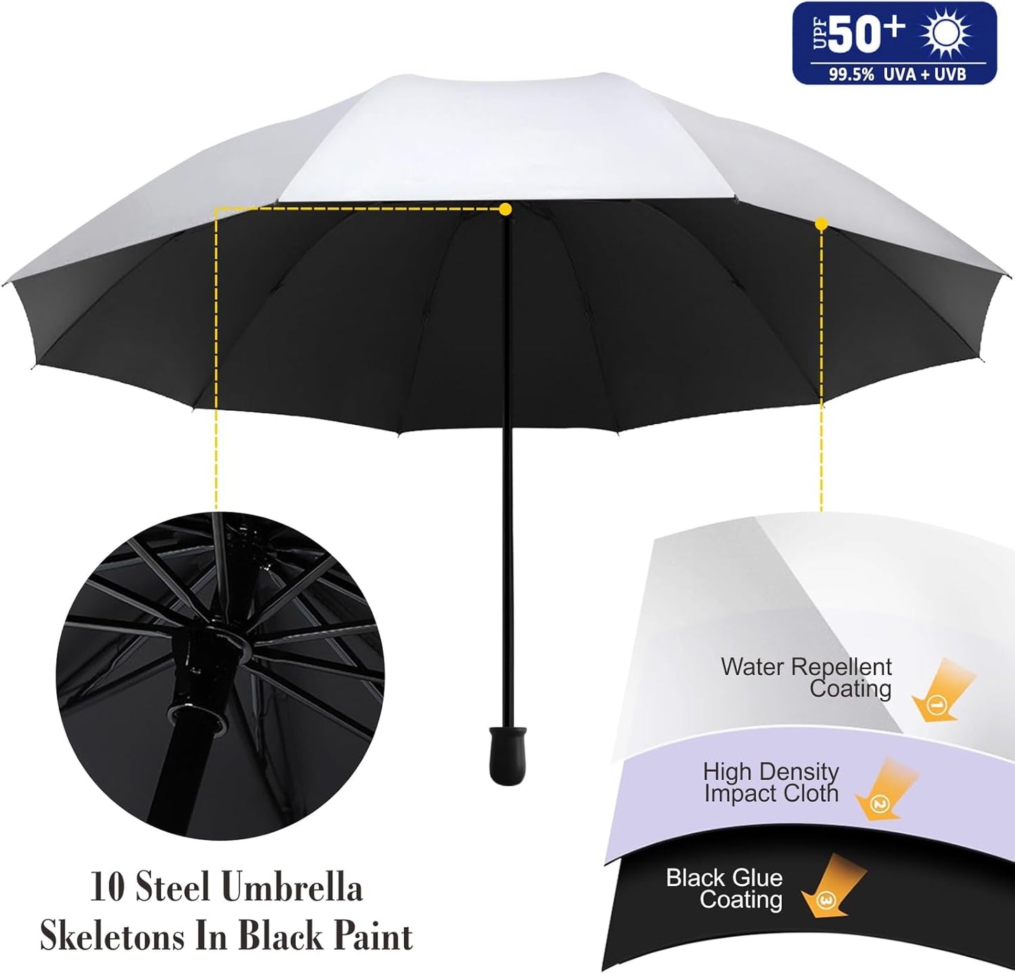 UPF 50+ Beach Umbrella with Adjustable Universal Clamp