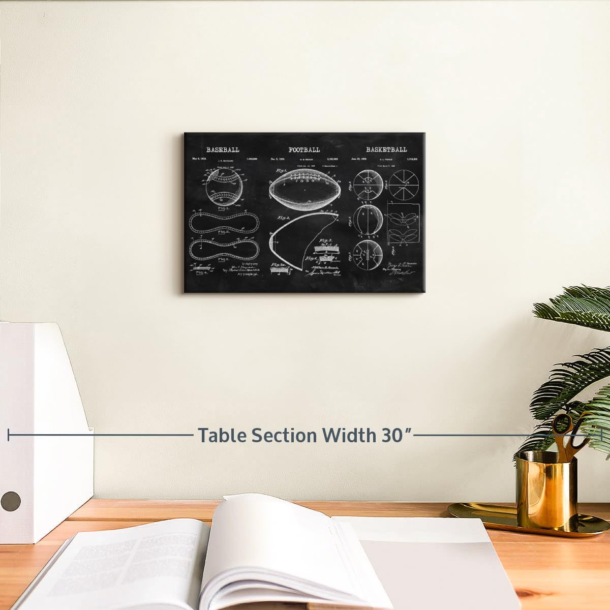 ElephantStock Sports Balls Compilation BW Patent Canvas - 1 Panel Wall Art Decor - Sports Decorations for Boys Room - Wall Art and Office Decor - 12" X 8"