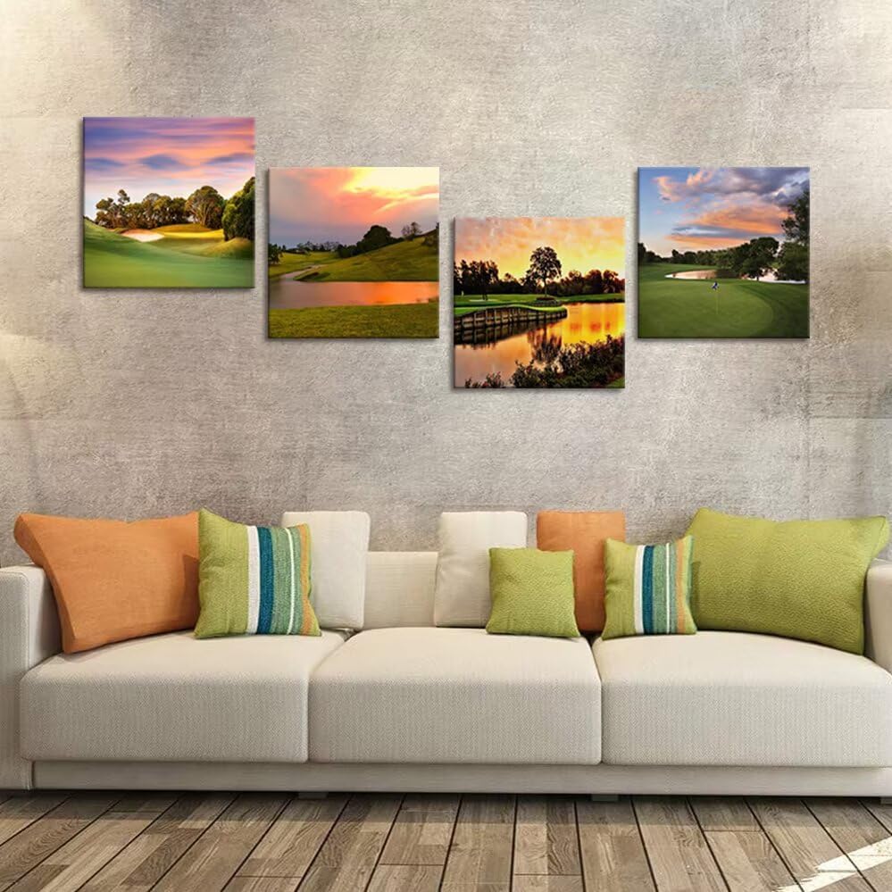 Golf Course Wall Art Pictures Golf Course Poster Canvas Prints USA Golf Artwork Wall Decor for Living Room Bedroom Office Bathroom Home Decorations Framed Ready to Hang (20''W x 20''H x 4)