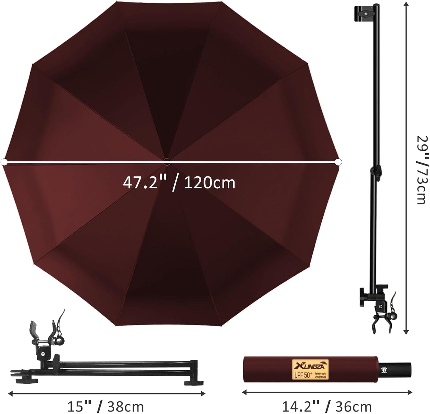 UPF 50+ Beach Umbrella with Adjustable Universal Clamp