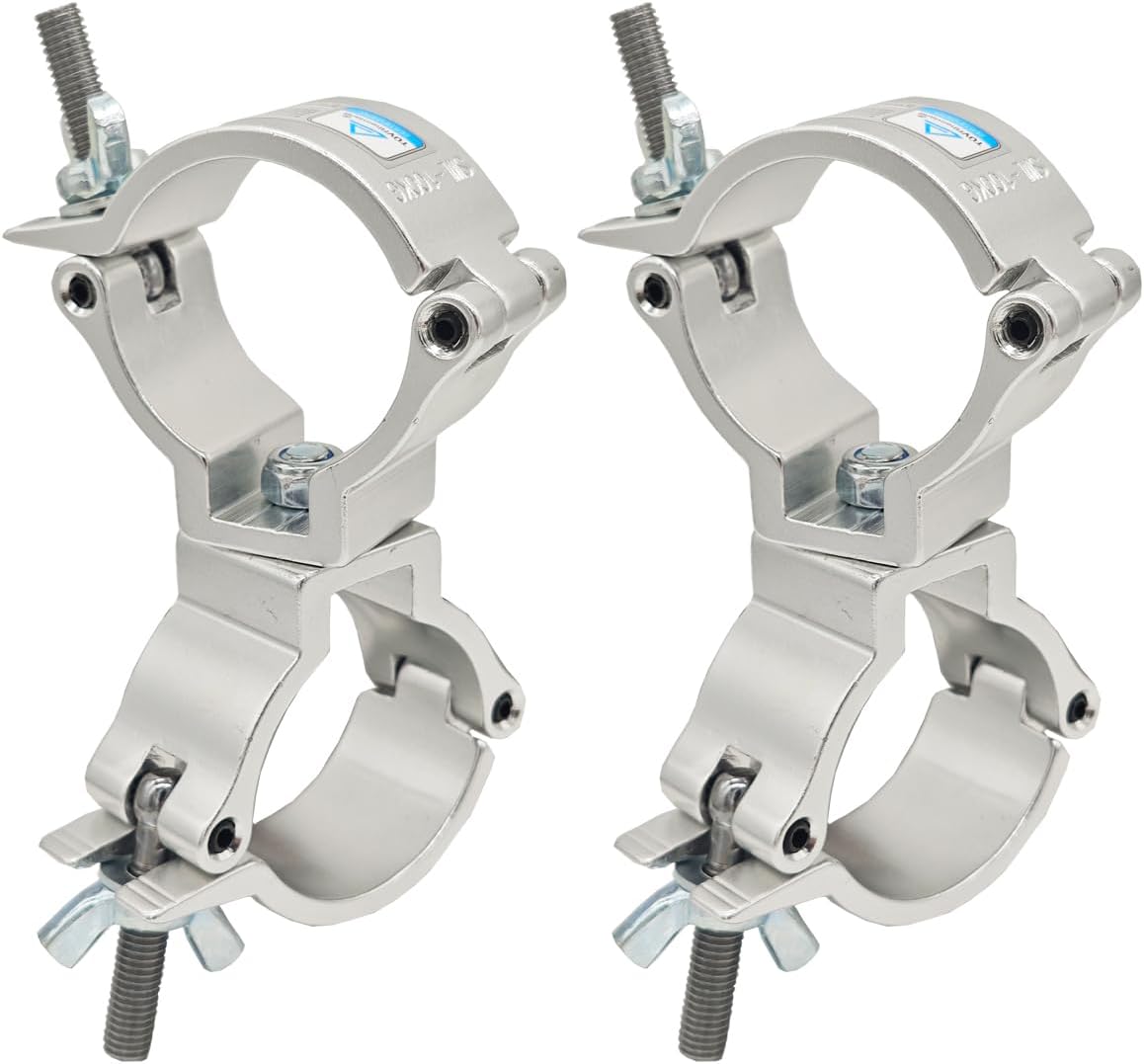 2Pcs 2 Inch Swivel Truss Clamp, Dual Swivel Coupler Pipe Clamps Heavy Duty Stage Lighting Mount Bracket Aluminum Alloy 220 Lbs for 48-51 mm Pipe Black for Stage Lighting