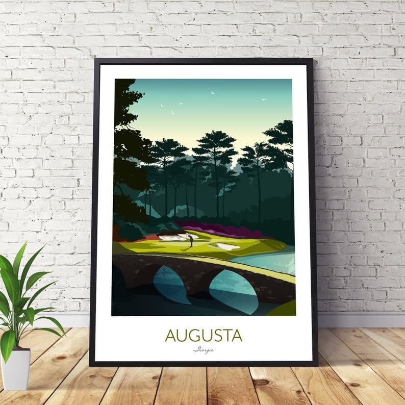 Nationcog Augusta Golf Print - The Masters; Golden Bell 12th Hole; Scenic Golf Course Wall Art; Vintage Augusta Golf Print; Augusta Georgia Landscape Poster (Unframed) (16x24)