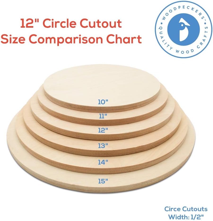 Wood Circles 12 inch 1/2 inch Thick, Unfinished Birch Plaques, Pack of 25 Wooden Circles for Crafts and Blank Sign Rounds, by Woodpeckers