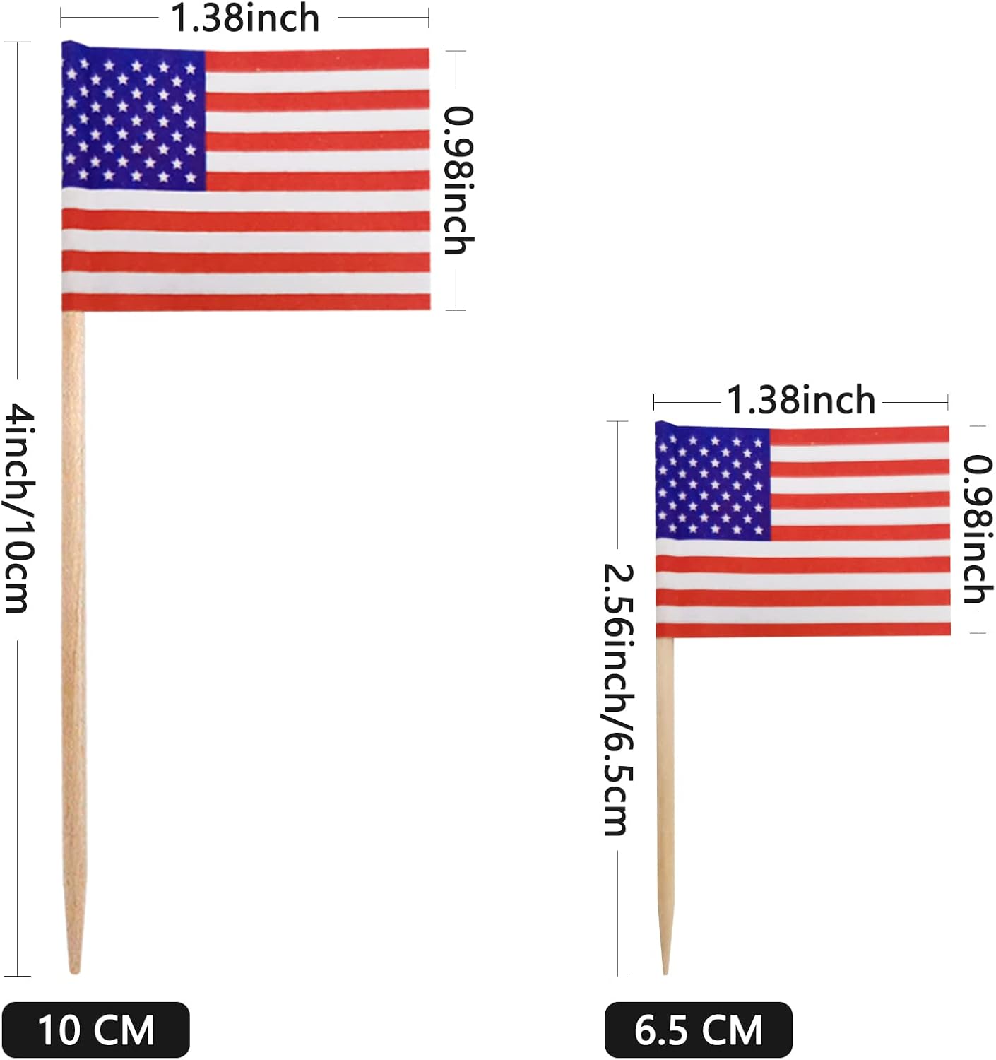 BLUE TOP 100pcs Mini American Flag Toothpicks,4 Inch America Flag picks, Cupcake picks for appetizers/cupcake/desserts,Great for July 4th, Olympic Games Celebration,Longer but better