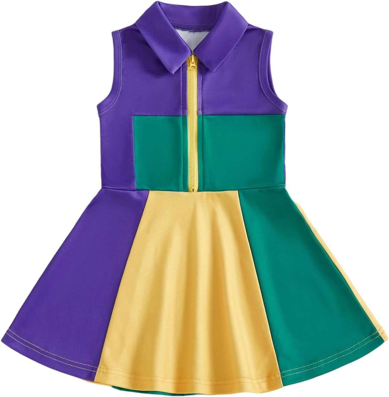 Little Girls Mardi Gras Outfit Toddler Sleeveless A Line Sun Dress Kids Zipper Party Dresses Spring Summer Clothes