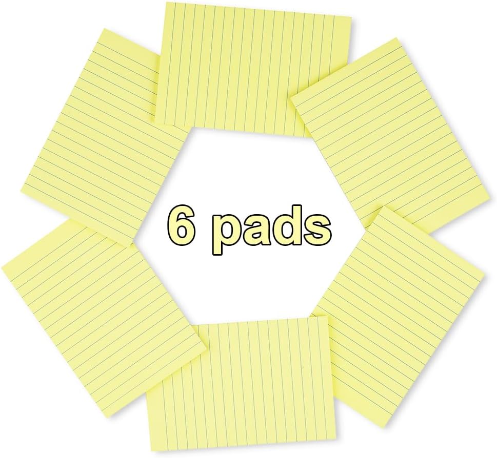 (6 Pads) Sticky Notes 4X6 in Yellow Stickies Super Sticking Power Memo Pads Strong Adhesive