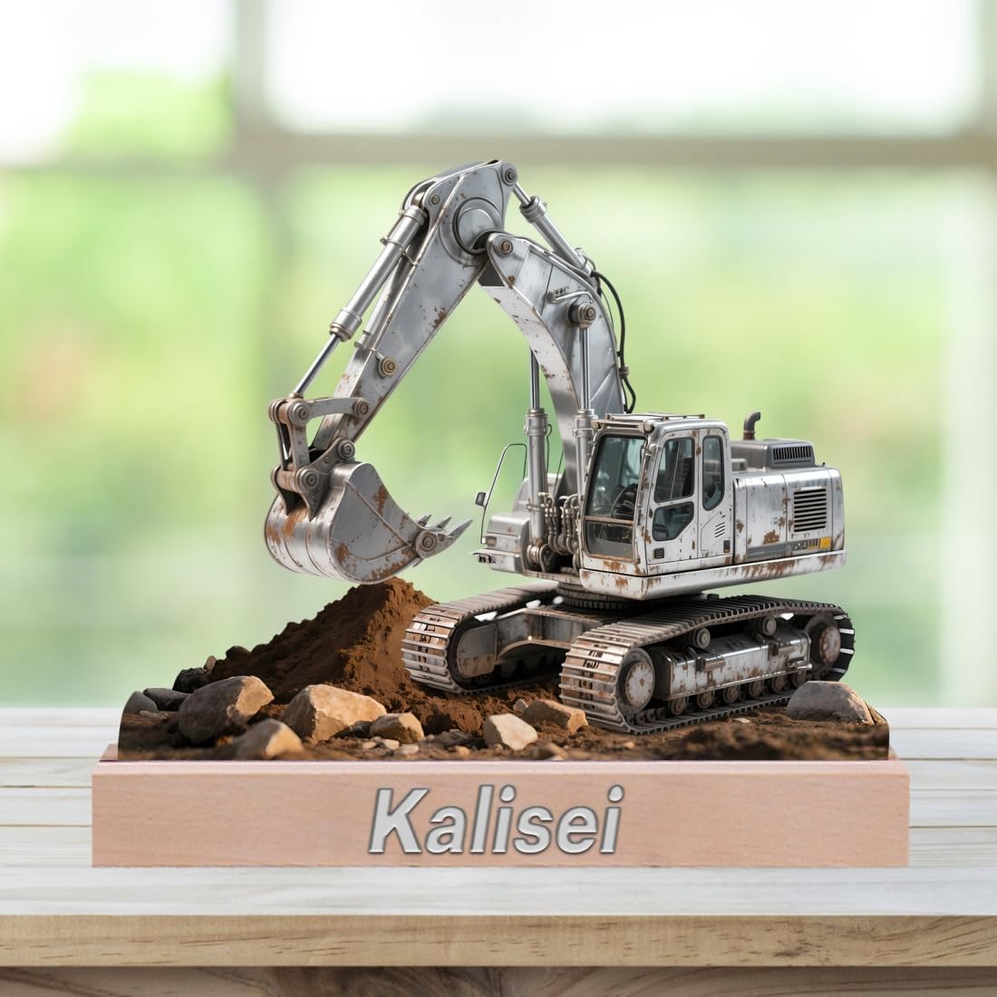 Personalized Excavator Desktop Ornament Sign Custom Name Flat Desk Sign Excavator Plaque with Wooden Base Home Garage Men Cave Desk Decor Plaque Gifts for Dad Grandpa Birthday Xmas