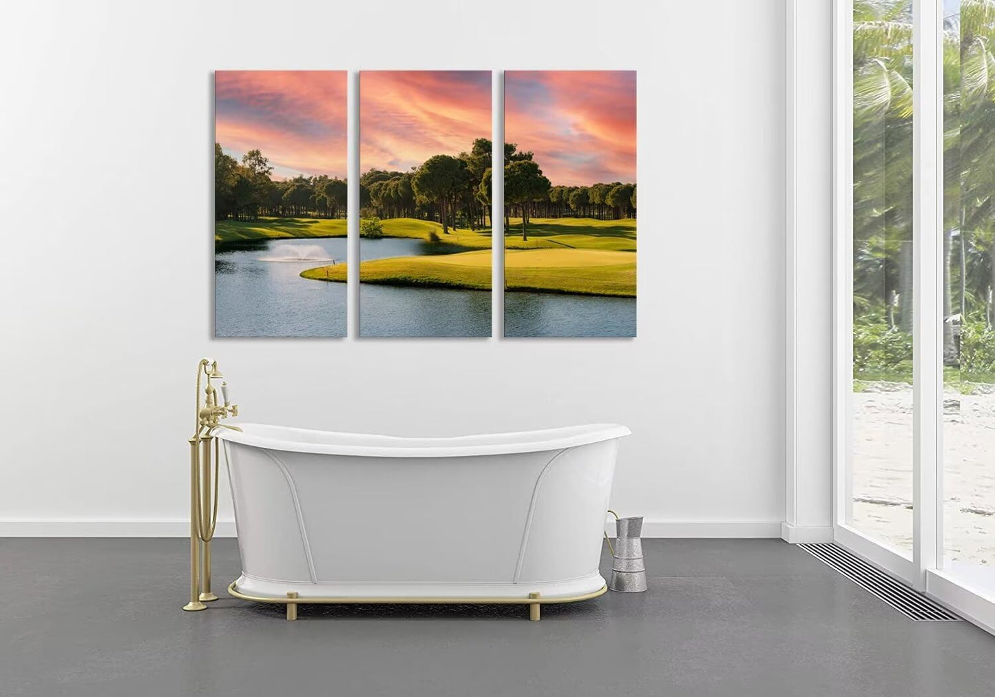 Sunset Golf Course Canvas Wall Art for Living Room Bedroom Bathroom Home Decorations Golf Wall Decor for Office Framed Artwork Canvas Prints Ready to Hang(14''W x 28''H x3)