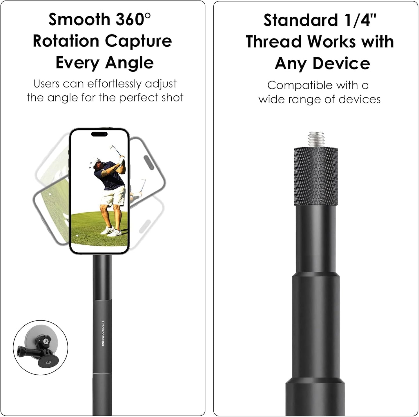 Golf Tripod Monopod Magnetic Golf Film Stick 52" Adjustable Aluminum, Golf Swing Training Aid Compatible with iPhone Android Phones Action Camera