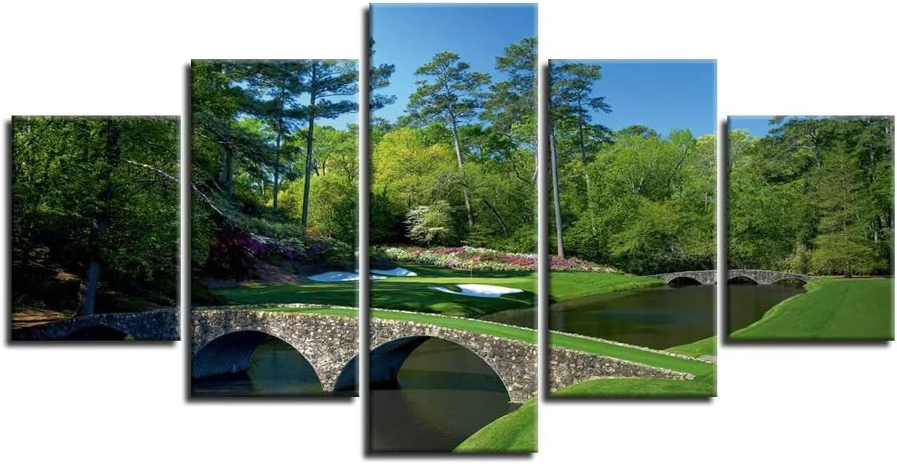 chenchenArt Augusta National Golf Course 12th Hole Wall Art Living Room Bedroom Bathroom Home Decorations Golf Course Pictures Posters Canvas Prints Modern Artwork Framed Ready to Hang(60''W x 32''H)