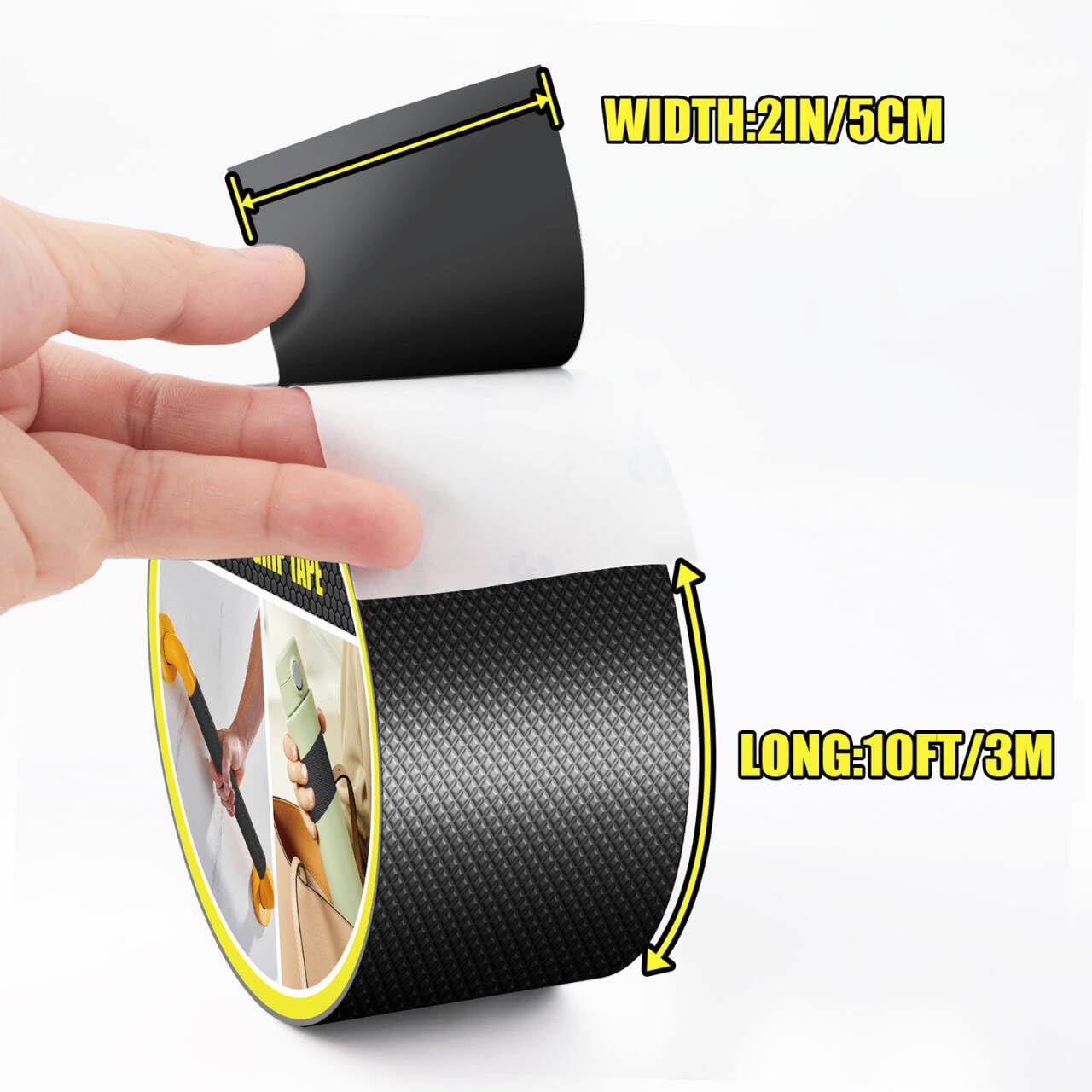 Rubber Grip Tape, Ultra Strong Waterproof Anti Slip Tape with Textured Adhesive for DIY Tools & Gadgets, Customizable for Enhanced Comfort & Safety (2In x 10Ft, Black)