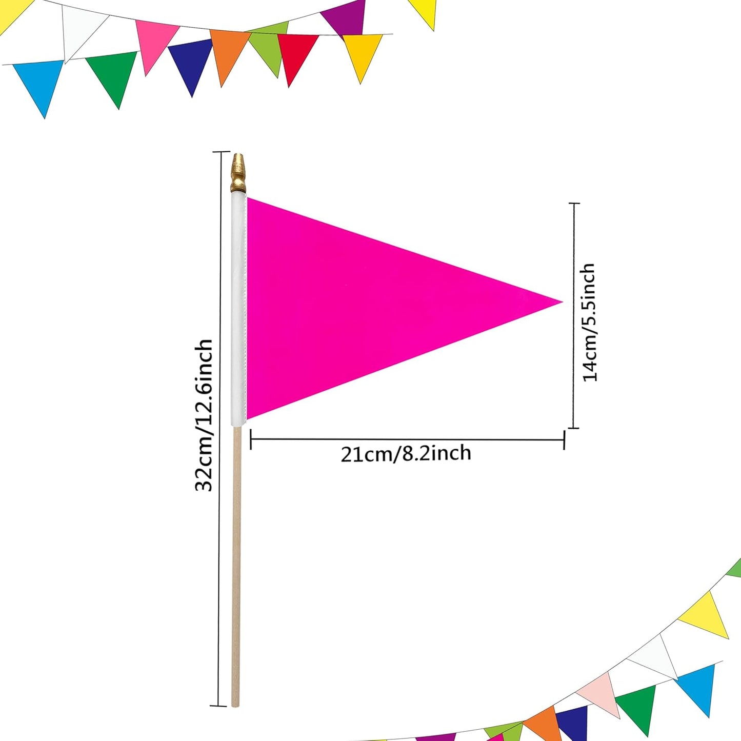 20 Pack Solid Color Pink Blank Pennant Flags on Wood Stick Small Mini Plain DIY Graffiti Flags,Decorations for Parades,Grand Opening,Kids Birthday,Sports Clubs,5x8 Inch