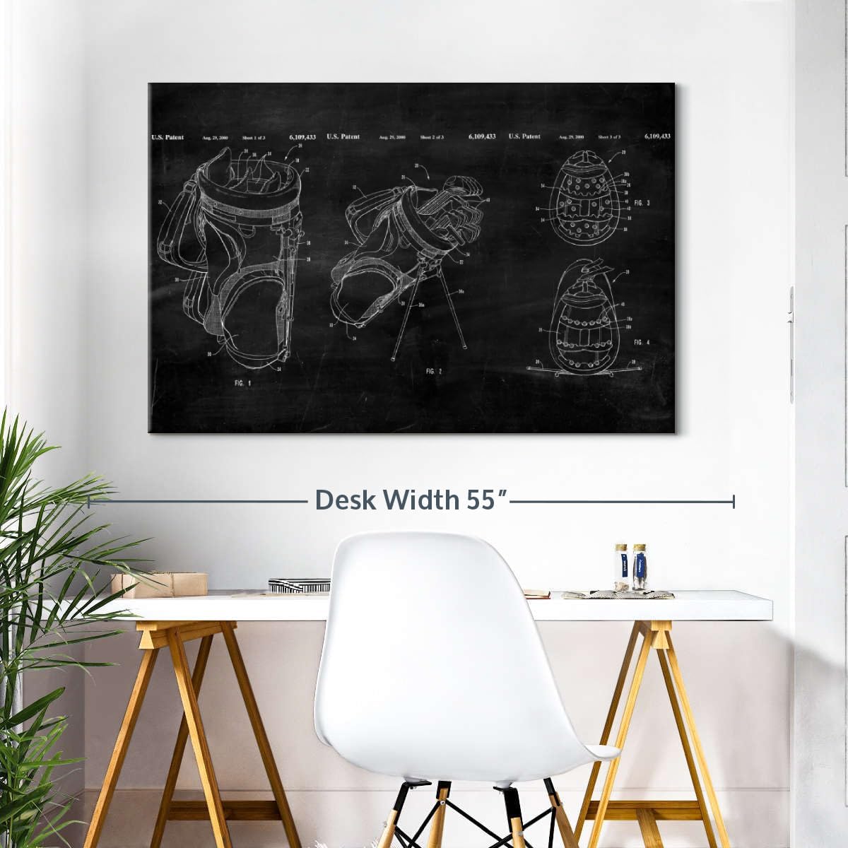 ElephantStock Ridged Golf Bag Dividers BW Patent Canvas - 1 Panel Sports Patent Wall Art Decor - Sports Decorations for Boys Room - Wall Art and Office Decor - 45" X 30"