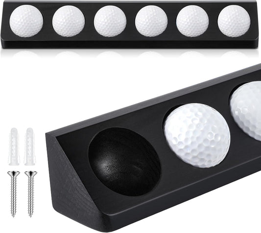 1 Pack Wooden Golf Ball Display Case 6 Standard Size Wall Mount Golf Ball Stand Holder Display for Collector Sport Memorabilia Accessories Gift (Black)